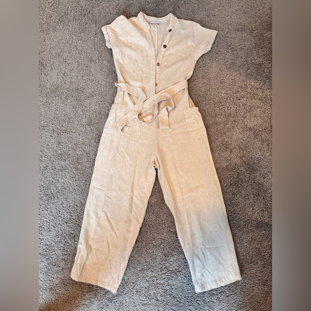 Petal & Pup Beige Button-Up Jumpsuit